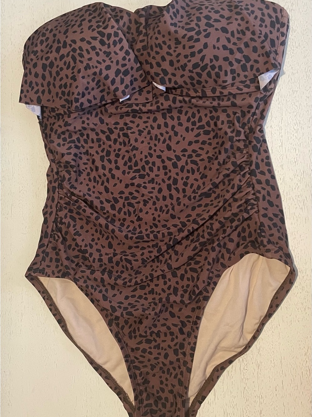 Kona Sol Brown and Black Leopard-Print Strapless One-Piece Swimsuit